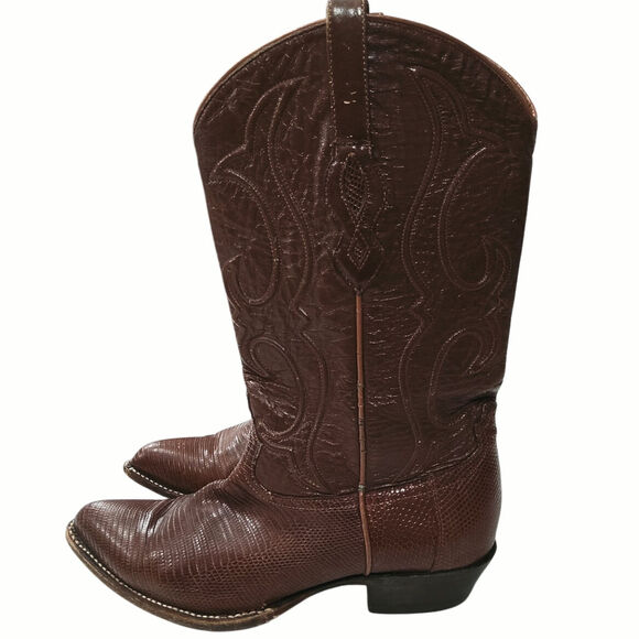 Mens Western Reptile skin cowboy boots SZ 10 brown Point toe made USA Los Altos - Picture 3 of 12